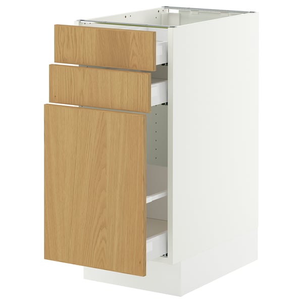 SEKTION / MAXIMERA Base cabinet/p-out storage/2 drwrs, white/Sinarp oak veneer, 15x24x30 "