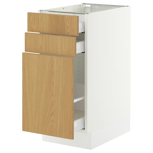 SEKTION / MAXIMERA Base cabinet/p-out storage/2 drwrs, white/Sinarp oak veneer, 15x24x30 "