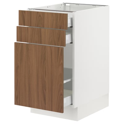 SEKTION / MAXIMERA Base cabinet/p-out storage/2 drwrs, white/Tistorp brown walnut effect, 18x24x30 "