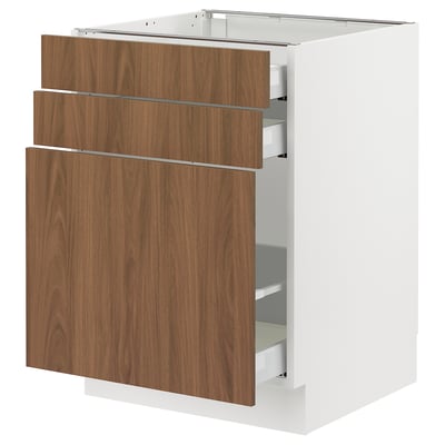 SEKTION / MAXIMERA Base cabinet/p-out storage/2 drwrs, white/Tistorp brown walnut effect, 24x24x30 "