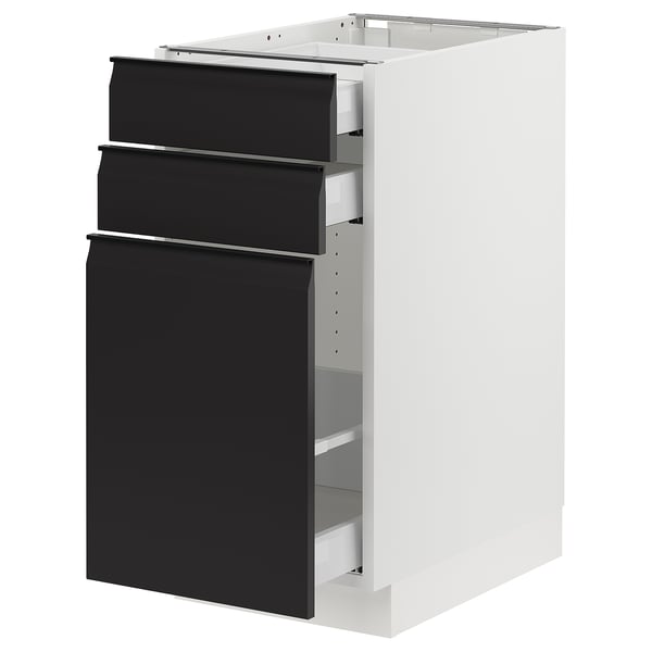 SEKTION / MAXIMERA Base cabinet/p-out storage/2 drwrs, white/Upplöv matte anthracite, 15x24x30 "