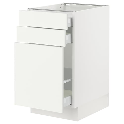 Ikea SEKTION white kitchen cabinet, modern minimalist design with three drawers.