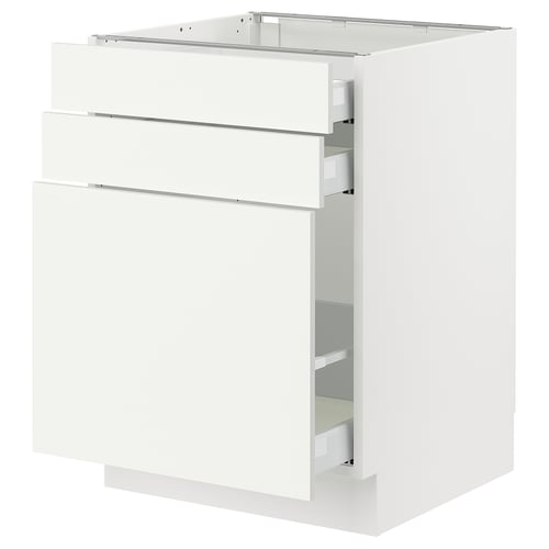 White SEKTION kitchen cabinet with three drawers.