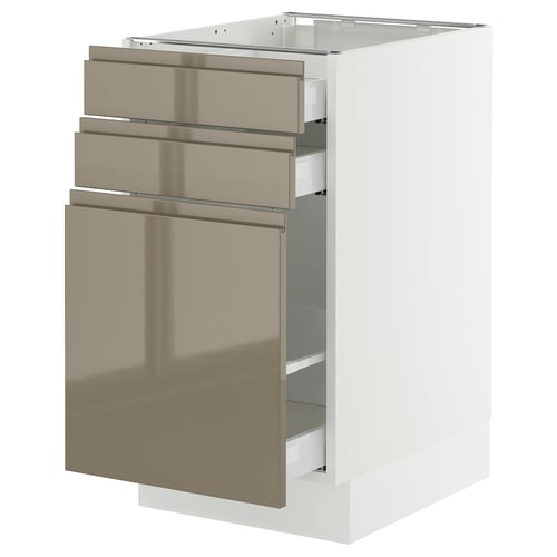 A sleek modern cabinet, SEKTION in high gloss dark grey-brown with metallic handles, rectangular.