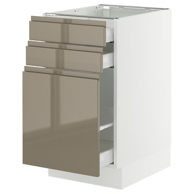 SEKTION / MAXIMERA Base cabinet/p-out storage/2 drwrs, white/Voxtorp high-gloss dark grey-brown, 18x24x30 "