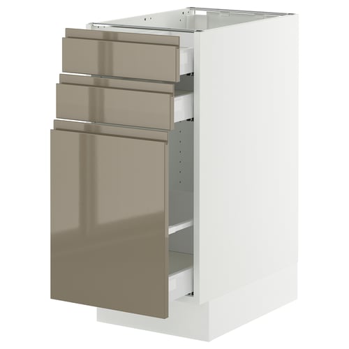SEKTION / MAXIMERA Base cabinet/p-out storage/2 drwrs, white/Voxtorp high-gloss dark grey-brown, 15x24x30 "