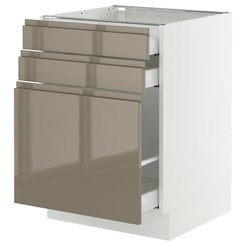 A high gloss dark grey-brown SEKTION kitchen cabinet with integrated handles and multiple drawers.
