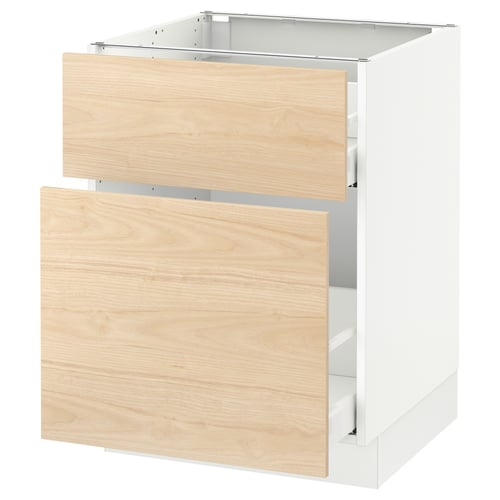 Ikea SEKTION kitchen unit, light ash wood, white, with two drawers. Modern, minimalist design.