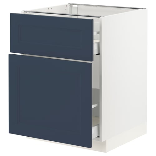 Ikea SEKTION blue kitchen cabinet with drawers, white frame, sleek modern design.
