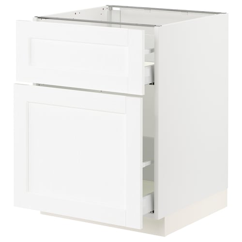 White kitchen cabinet, square, modern design, two drawers.
