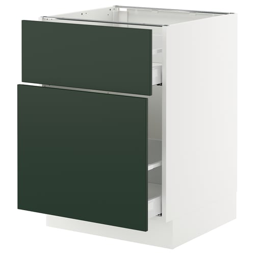 Modern green kitchen cabinet with 2 drawers, minimalist design, smooth drawers.