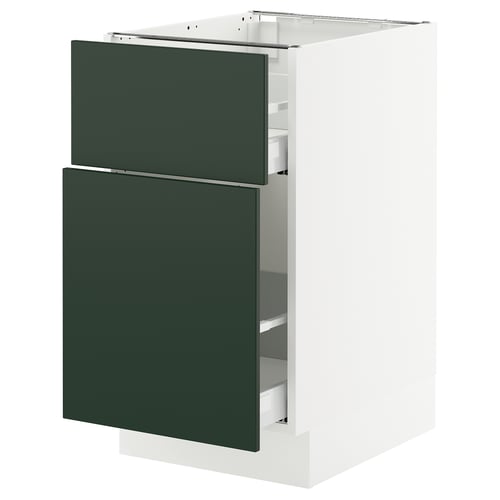 SEKTION kitchen unit in dark green with white frame, two drawers.