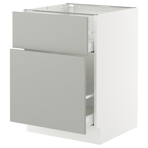 SEKTION white cabinet with grey drawers, modern design.