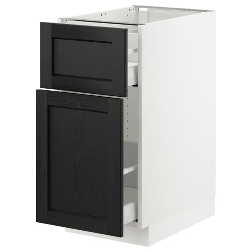 SEKTION kitchen cabinet with black-stained wooden drawers, sleek design, modern traditional look.