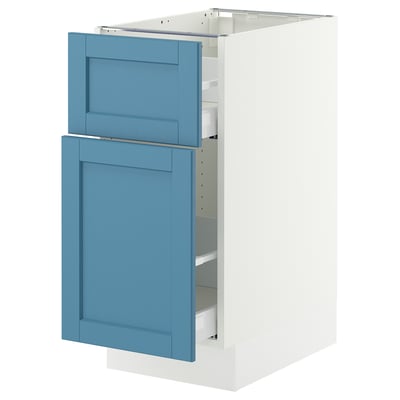 SEKTION / MAXIMERA Base cabinet/p-out storage/drawer, white/Lerhyttan blue, 15x24x30 "