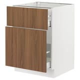 SEKTION / MAXIMERA Base cabinet/p-out storage/drawer, white/Tistorp brown walnut effect, 24x24x30 "