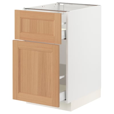 SEKTION / MAXIMERA Base cabinet/p-out storage/drawer, white/Vedhamn oak, 18x24x30 "