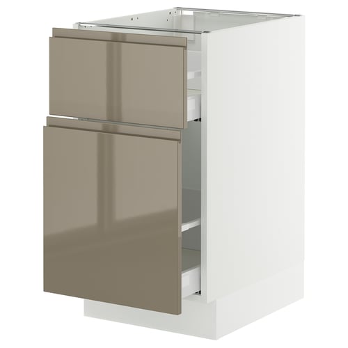 Modern kitchen cabinet with glossy dark brown doors and built-in handles.