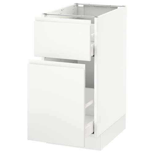 A white SEKTION kitchen cabinet with a modern, minimalist design, featuring a smooth-running drawer and sturdy frame.