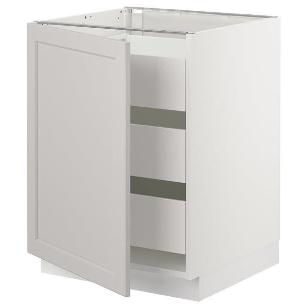White SEKTION kitchen cabinet, three shelves, square shape, simple design.