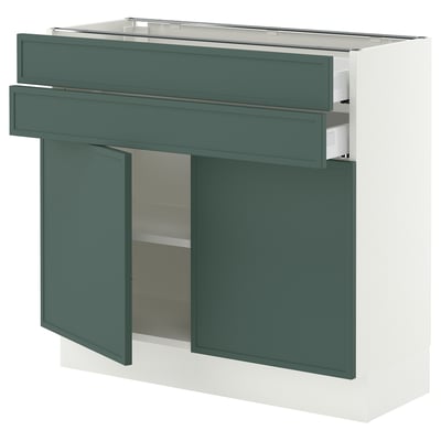 SEKTION / MAXIMERA Base cabinet w 2 doors/2 drawers, white/Aspudden dark gray-green, 36x15x30 "