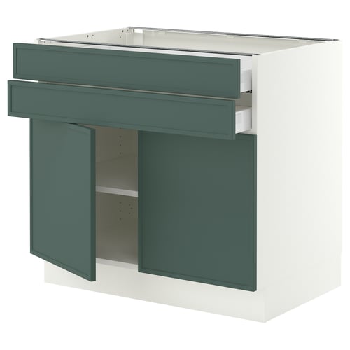 SEKTION / MAXIMERA Base cabinet w 2 doors/2 drawers, white/Aspudden dark gray-green, 36x24x30 "