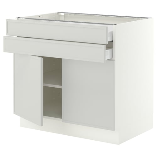 SEKTION / MAXIMERA Base cabinet w 2 doors/2 drawers, white/Aspudden light gray, 36x24x30 "