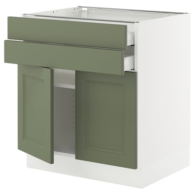 SEKTION / MAXIMERA Base cabinet w 2 doors/2 drawers, white/Axstad gray-green, 30x24x30 "