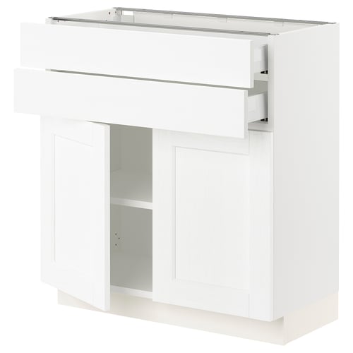 White SEKTION kitchen cabinet with adjustable shelves and drawers.