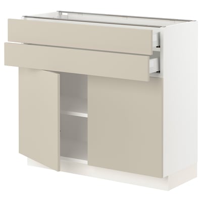 SEKTION / MAXIMERA Base cabinet w 2 doors/2 drawers, white/Havstorp beige, 36x15x30 "