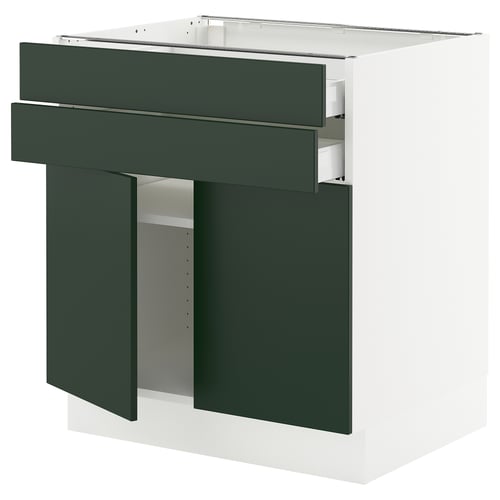 SEKTION kitchen unit, white & green. Modern design, two shelves, two drawers. Adjustable shelves, full-extension drawers.