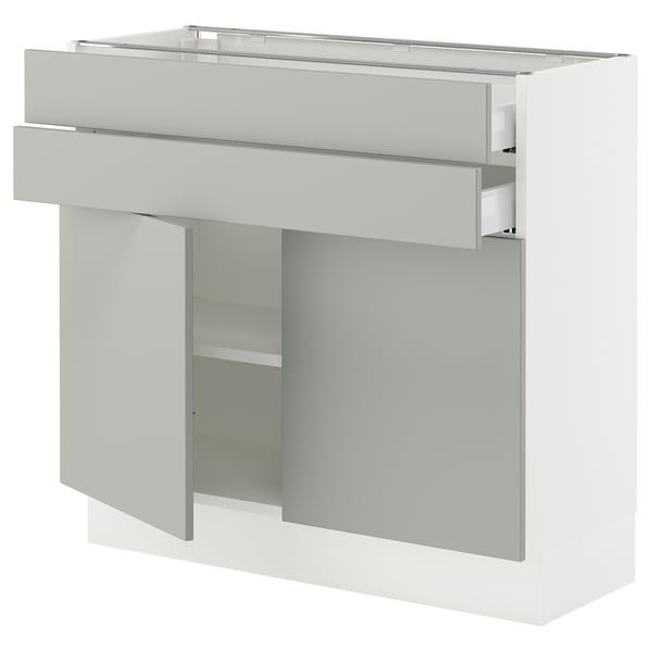 SEKTION / MAXIMERA Base cabinet w 2 doors/2 drawers, white/Havstorp light gray, 36x15x30 "