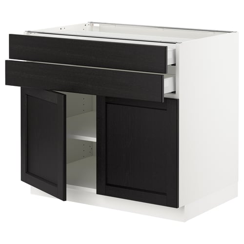 SEKTION kitchen cabinet with dark grey drawers and doors, featuring bevelled edges.