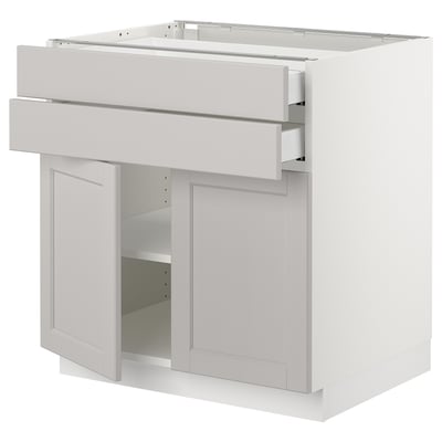 SEKTION / MAXIMERA Base cabinet w 2 doors/2 drawers, white/Lerhyttan light gray, 30x24x30 "