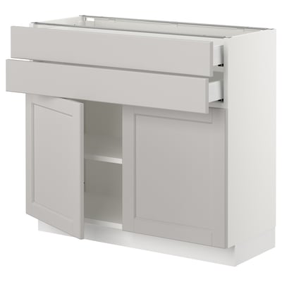 SEKTION / MAXIMERA Base cabinet w 2 doors/2 drawers, white/Lerhyttan light gray, 36x15x30 "