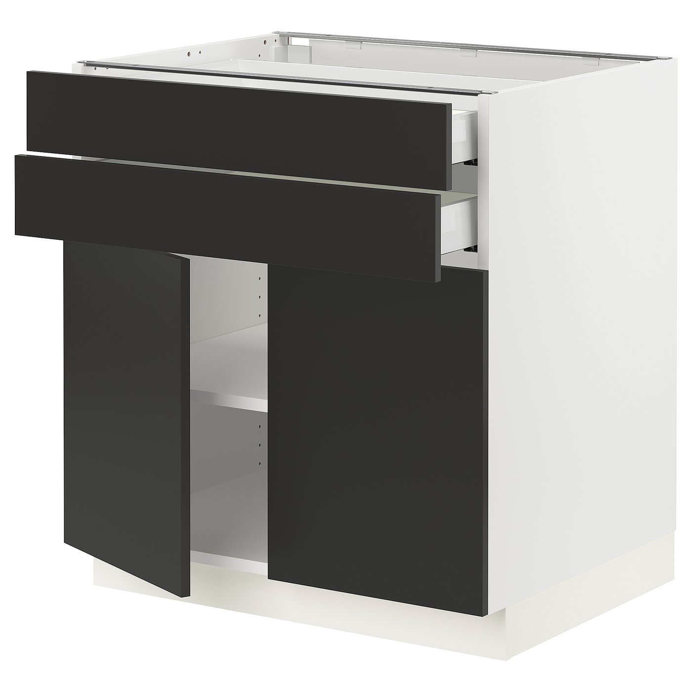 SEKTION / MAXIMERA base cabinet w 2 doors/2 drawers, white/Nickebo