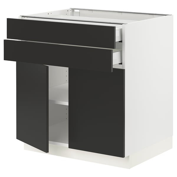 SEKTION / MAXIMERA Base cabinet w 2 doors/2 drawers, white/Nickebo matte anthracite, 30x24x30 "