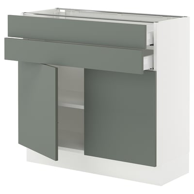 SEKTION / MAXIMERA Base cabinet w 2 doors/2 drawers, white/Nickebo matte grey-green, 36x15x30 "
