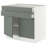 SEKTION / MAXIMERA Base cabinet w 2 doors/2 drawers, white/Nickebo matte grey-green, 36x24x30 "