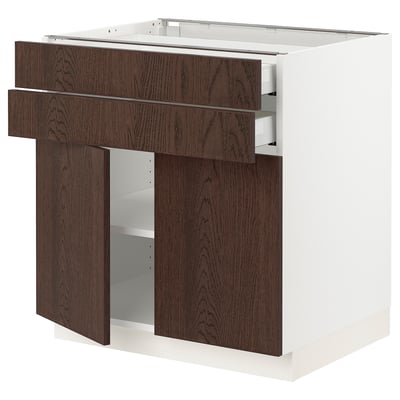 SEKTION / MAXIMERA Base cabinet w 2 doors/2 drawers, white/Sinarp brown, 30x24x30 "