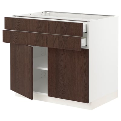 SEKTION / MAXIMERA Base cabinet w 2 doors/2 drawers, white/Sinarp brown, 36x24x30 "