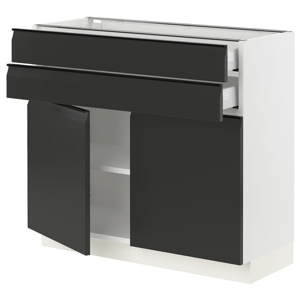 SEKTION / MAXIMERA Base cabinet w 2 doors/2 drawers, white/Upplöv matte anthracite, 36x15x30 "