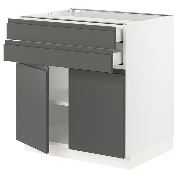 SEKTION / MAXIMERA Base cabinet w 2 doors/2 drawers, white/Voxtorp dark gray, 30x24x30 "