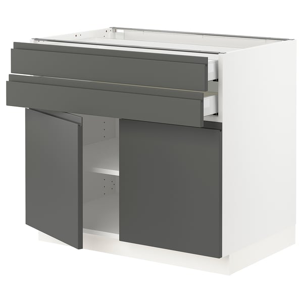 SEKTION / MAXIMERA Base cabinet w 2 doors/2 drawers, white/Voxtorp dark gray, 36x24x30 "