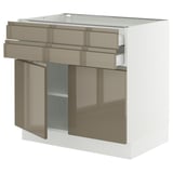 SEKTION / MAXIMERA Base cabinet w 2 doors/2 drawers, white/Voxtorp high-gloss dark grey-brown, 36x24x30 "