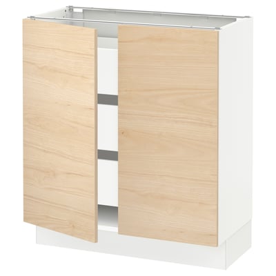 SEKTION / MAXIMERA Base cabinet w 2 doors/3 drawers, white/Askersund light ash effect, 30x15x30 "