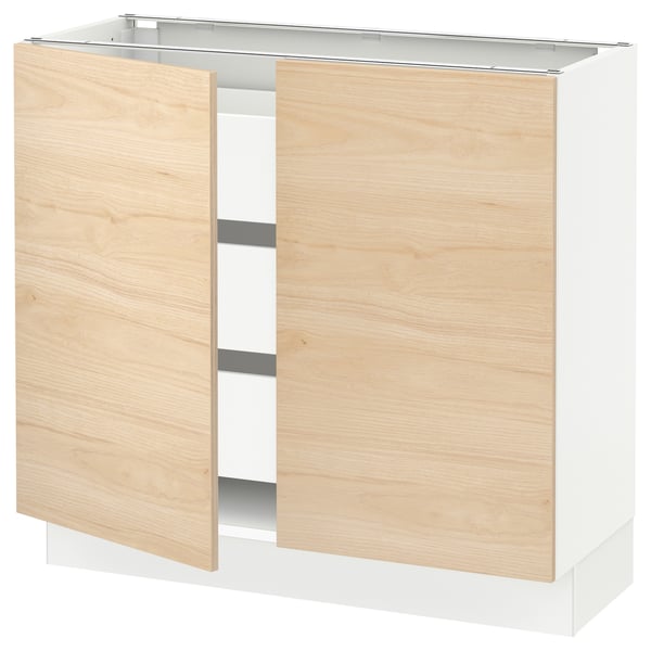 SEKTION / MAXIMERA Base cabinet w 2 doors/3 drawers, white/Askersund light ash effect, 36x15x30 "