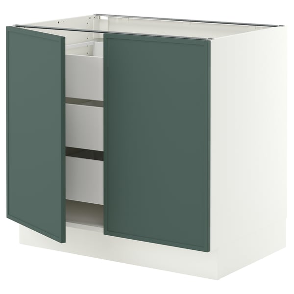 SEKTION / MAXIMERA Base cabinet w 2 doors/3 drawers, white/Aspudden dark gray-green, 36x24x30 "