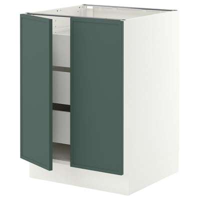 SEKTION / MAXIMERA Base cabinet w 2 doors/3 drawers, white/Aspudden dark gray-green, 24x24x30 "