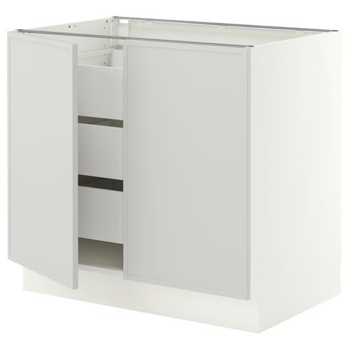 SEKTION / MAXIMERA Base cabinet w 2 doors/3 drawers, white/Aspudden light gray, 36x24x30 "